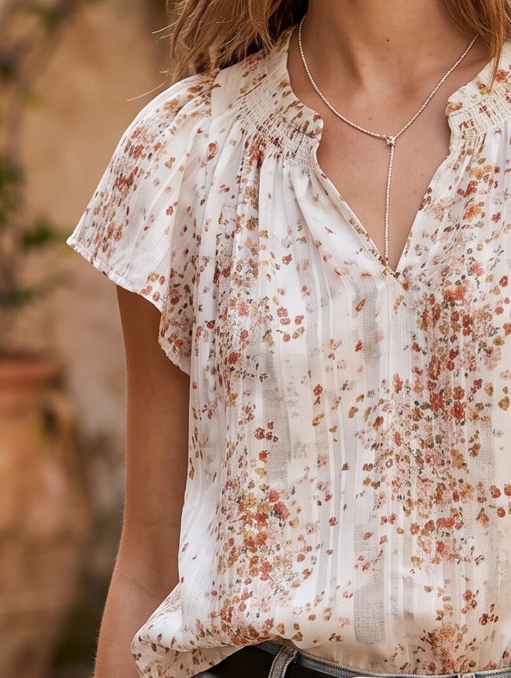 Joie Floral Flutter Sleeve Chiffon Blouse Cottagecore Boho Romantic
